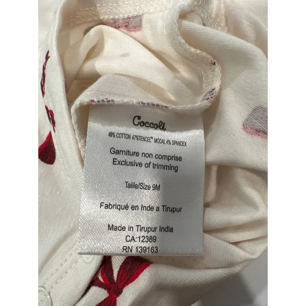 Coccoli Baby Girl Red Bow Ruffle Long Sleeve Bodysuit Cream 9M NWT